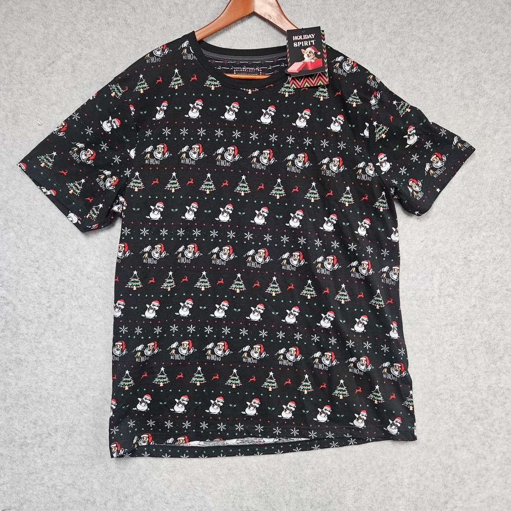 Denim & Flower T-Shirt Men XXL Black Holiday Spirit Santa Snowman Christmas Tee